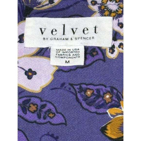Velvet By Graham & Spencer Sz M Long Sleeve Purple Floral Top Button Sleeves - Picture 3 of 4